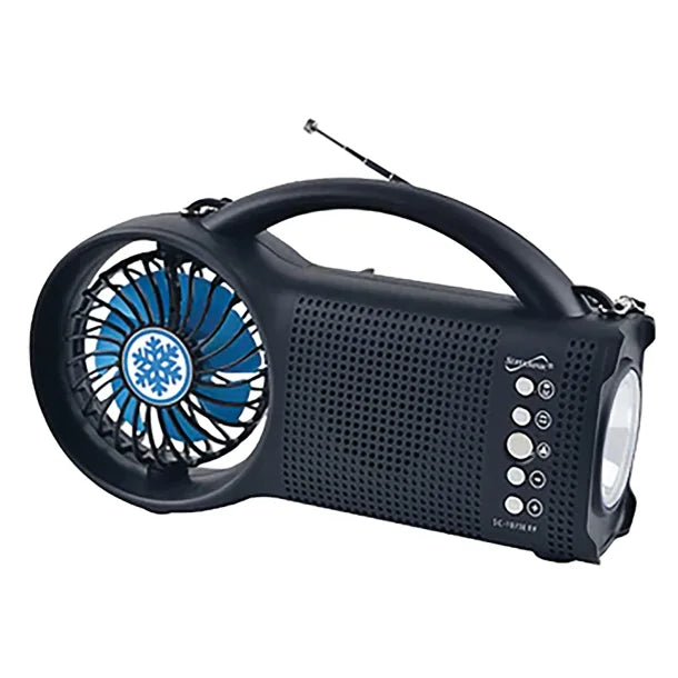 Supersonic® Portable Bluetooth® Solar-Powered Speaker with FM Radio, LED Torch Light, and Fan, Black, SC-1073ERF