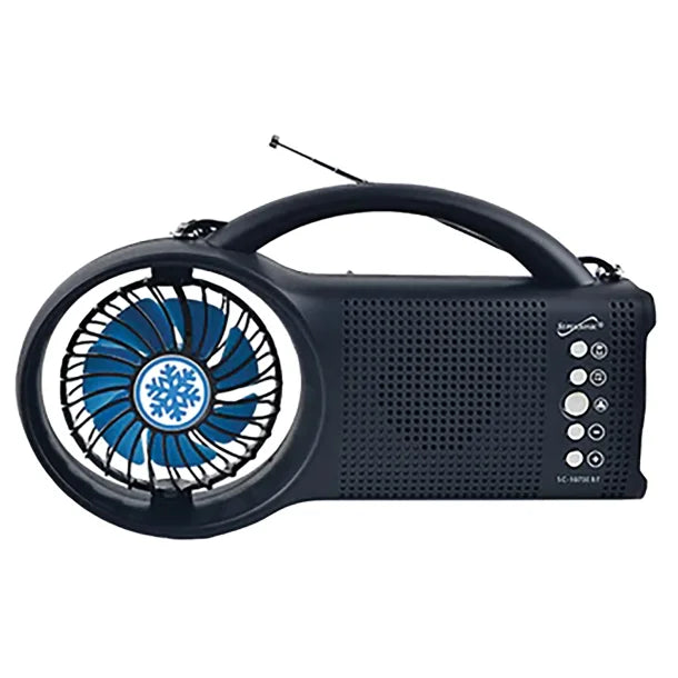 Supersonic® Portable Bluetooth® Solar-Powered Speaker with FM Radio, LED Torch Light, and Fan, Black, SC-1073ERF