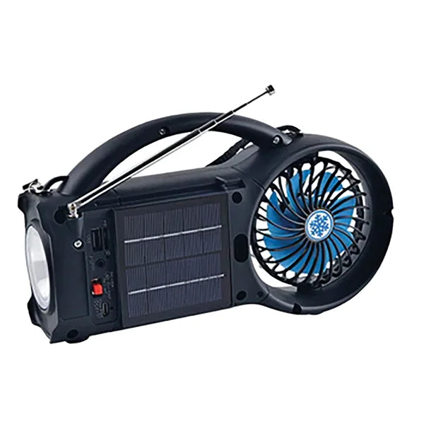 Supersonic® Portable Bluetooth® Solar-Powered Speaker with FM Radio, LED Torch Light, and Fan, Black, SC-1073ERF