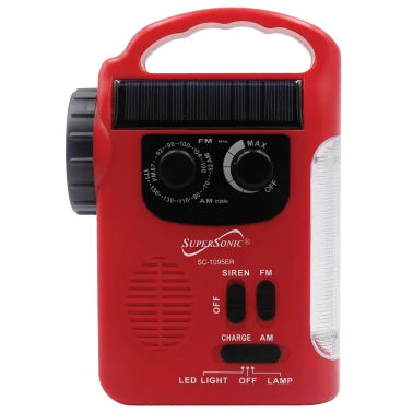Supersonic® 5-Way Emergency Solar/Hand Crank Radio with Flashlight