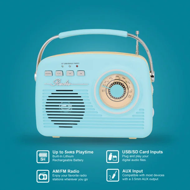 Supersonic® Retro Portable AM/FM Radio with Bluetooth®, SC-1201 (Blue)