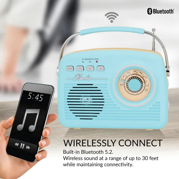 Supersonic® Retro Portable AM/FM Radio with Bluetooth®, SC-1201 (Blue)
