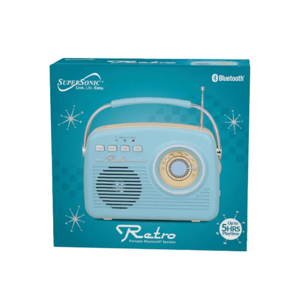 Supersonic® Retro Portable AM/FM Radio with Bluetooth®, SC-1201 (Blue)