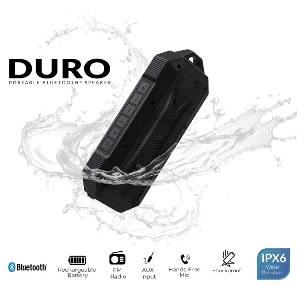 Supersonic® DURO Water-Resistant Portable Bluetooth® Portable Speaker with Speakerphone, SC-1454IPX (Black)