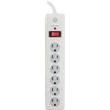 GE® Surge Protector Power Strip, 6 Outlets, 10-Ft. Cord, White, 14092