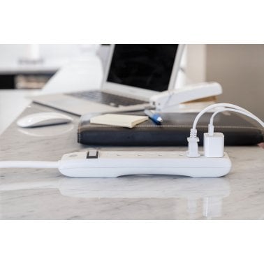 GE® 450-Joules Surge Protector, 6 Grounded Outlets, 3-Ft. Cord, White, 2 Count