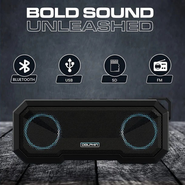Dolphin® Audio DR-40 Diver Mini 20-Watt-Continuous-Power Bluetooth® Waterproof Portable Speaker with Lights and Speakerphone