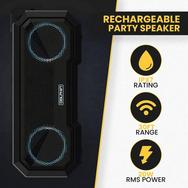 Dolphin® Audio DR-40 Diver Mini 20-Watt-Continuous-Power Bluetooth® Waterproof Portable Speaker with Lights and Speakerphone