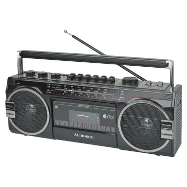 Audiobox® RXC-25BT 10-Watt Portable Cassette Player and Recorder Boombox with 3-Band Radio, Bluetooth®, and Speakers (Black)