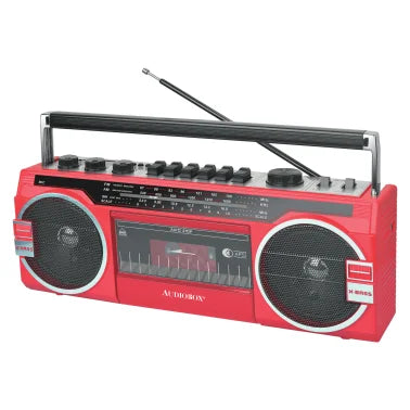 Audiobox® RXC-25BT 10-Watt Portable Cassette Player and Recorder Boombox with 3-Band Radio, Bluetooth®, and Speakers (Red)