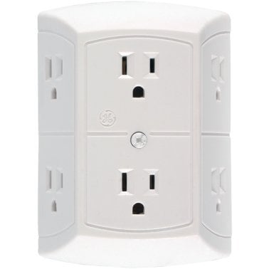 GE® Wall Tap, 6 Grounded Outlets, White, 50759