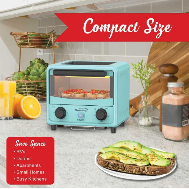 Brentwood® 183-Cu. In. (3-L) 500-Watt Stainless Steel Mini Toaster Oven (Blue)