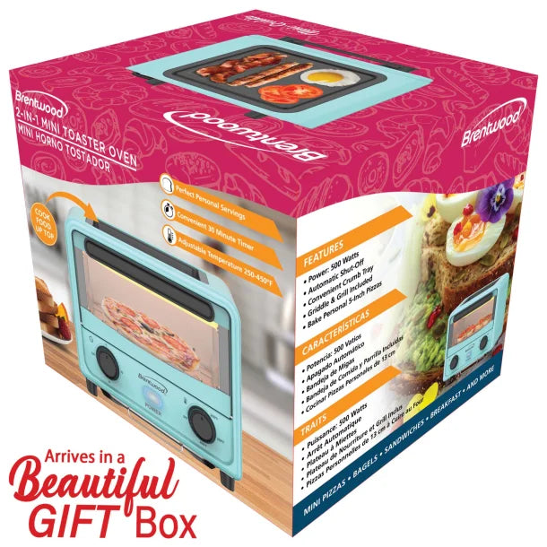 Brentwood® 183-Cu. In. (3-L) 500-Watt Stainless Steel Mini Toaster Oven (Blue)