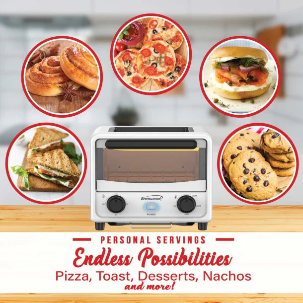 Brentwood® 183-Cu. In. (3-L) 500-Watt Stainless Steel Mini Toaster Oven (White)