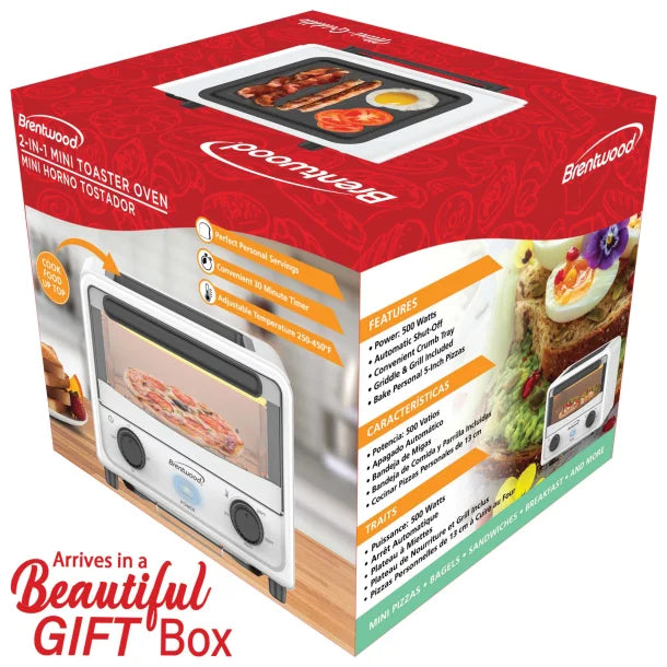 Brentwood® 183-Cu. In. (3-L) 500-Watt Stainless Steel Mini Toaster Oven (White)