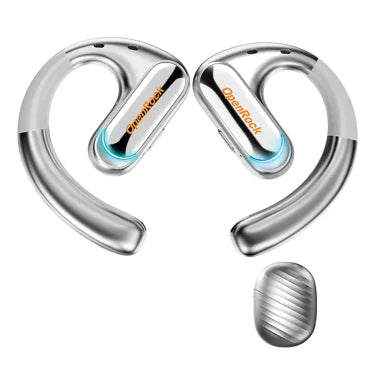 OpenRock® Pro Open-Ear Bluetooth® Air-Conduction Sport Earbuds with Microphone and Charging Case, A-BB01 (Silver)