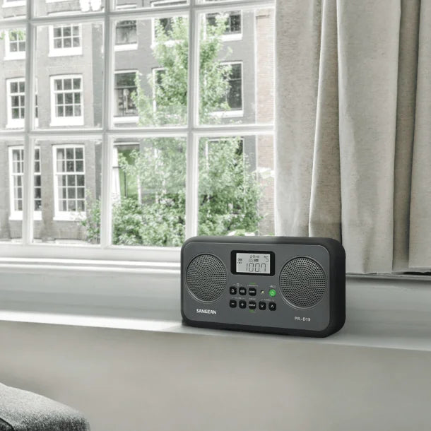 Sangean® AM/FM Stereo Digital Tuning Portable Radio, PR-D19, Gray with Black Protective Bumper