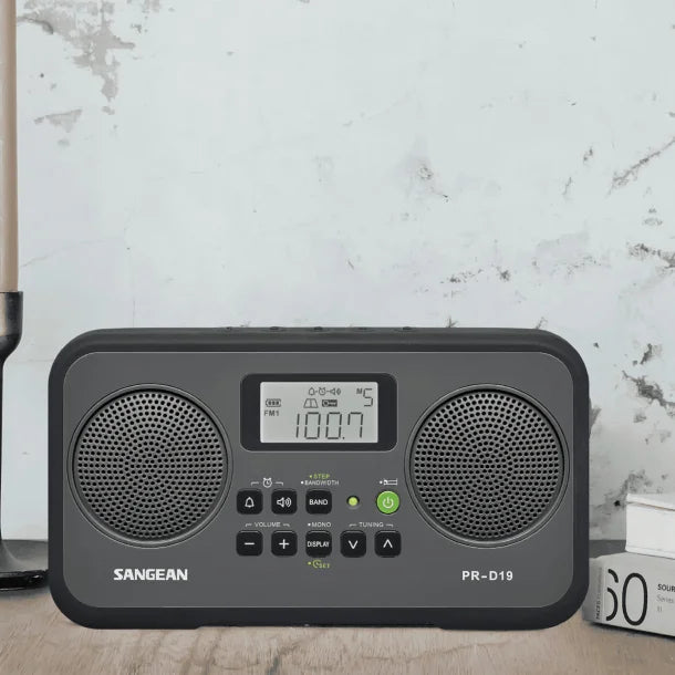 Sangean® AM/FM Stereo Digital Tuning Portable Radio, PR-D19, Gray with Black Protective Bumper