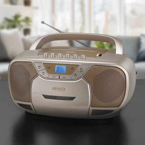 JENSEN® CD-590 1-Watt Portable Stereo CD and Cassette Player/Recorder with AM/FM Radio and Bluetooth® (Champagne Gold)