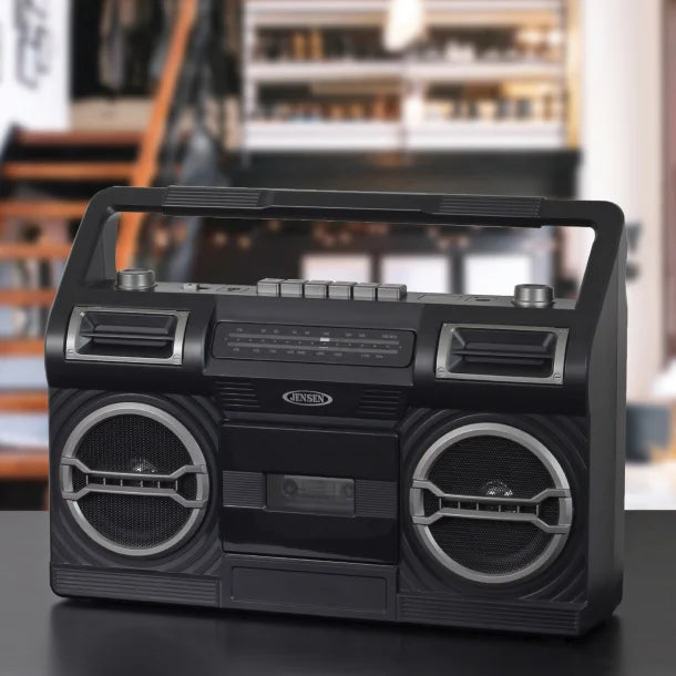 JENSEN® Cassette Player/Recorder/Radio Boom Box, Black, MCR-500
