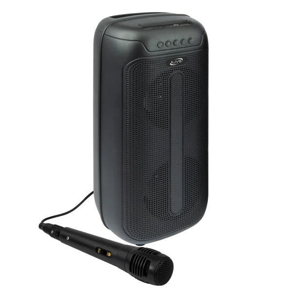 iLive Jam Time Portable Bluetooth® Speaker System with LED Lights, Microphone, and Speakerphone, True Wireless, Black, ISB293B