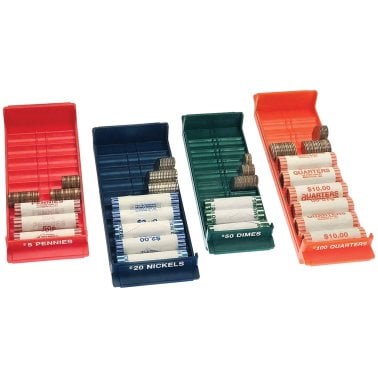 Nadex Coins™ Rolled Coin Storage Organizer Tray Set with Ridges for Loose Coins