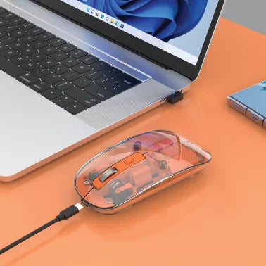 Manhattan® Transparent Wireless Optical Computer Mouse, 3 Buttons, 2.4 GHz (Orange)