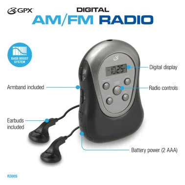 GPX® Portable AM/FM Armband Radio with Earphones
