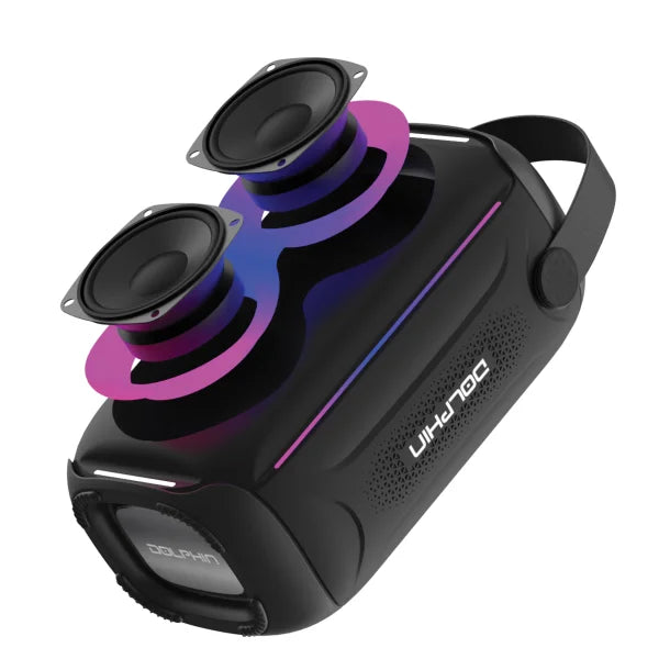 Dolphin® Audio Waterproof Portable Bluetooth® Party Speaker® with Sound-Activated Lights, Black, S-20