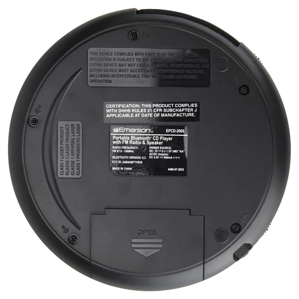 Emerson® Portable CD Player with Speaker, FM Radio, Earbuds, and Bluetooth® Out, Black, EPCD-2000