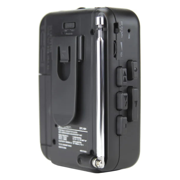 Emerson® Portable Cassette Player with AM/FM Radio, Earbuds, and Bluetooth® Out, Gray, EPC-1001