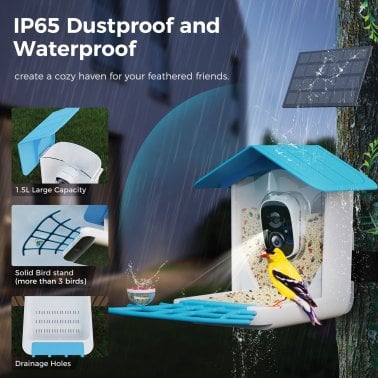 PerchMe™ Smart Bird Feeder with Camera (Sky Blue Canopy)