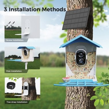 PerchMe™ Smart Bird Feeder with Camera (Sky Blue Canopy)