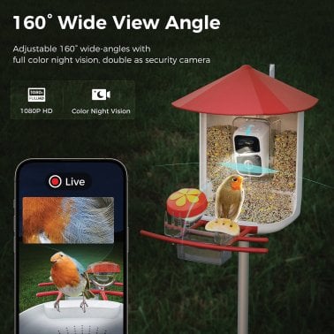 PerchMe™ Smart Bird Feeder with Camera (Vermilion Canopy)