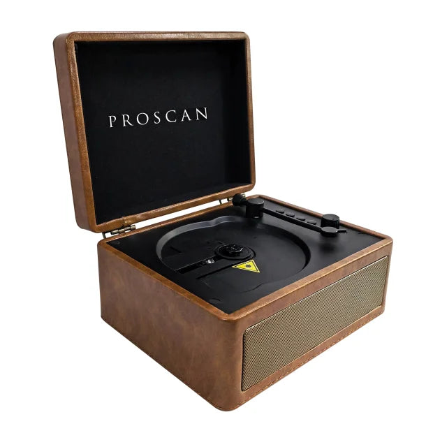 Proscan® Portable Suitcase-Style Bluetooth® CD Player (Brown)