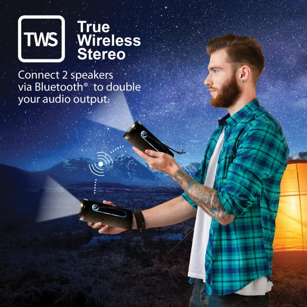 Supersonic® Portable Bluetooth® Speaker with LED Flashlight and Speakerphone, SC-2340BT (Black)