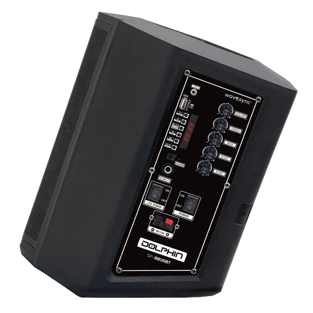 Dolphin® Audio SP-880RBT Rechargeable 8-In. Portable Bluetooth® Party Speaker® with Tilt Function, LED Light Ring, Wireless Microphone, and Remote