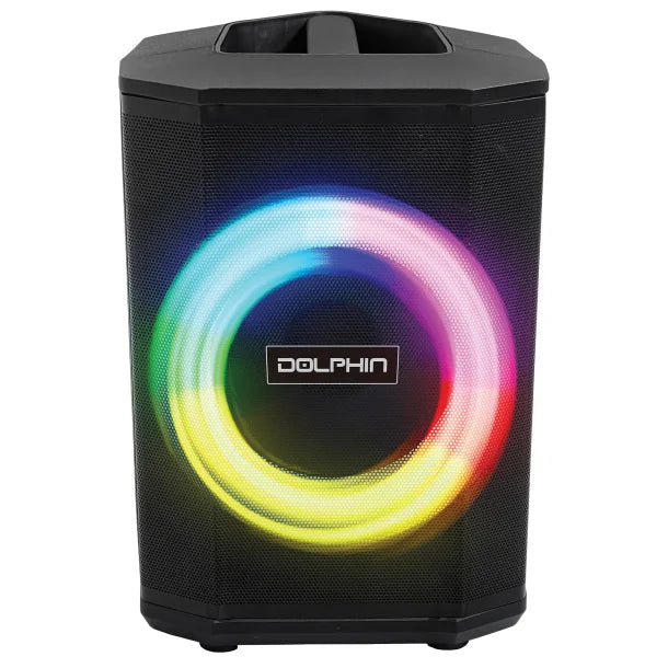 Dolphin® Audio SP-880RBT Rechargeable 8-In. Portable Bluetooth® Party Speaker® with Tilt Function, LED Light Ring, Wireless Microphone, and Remote