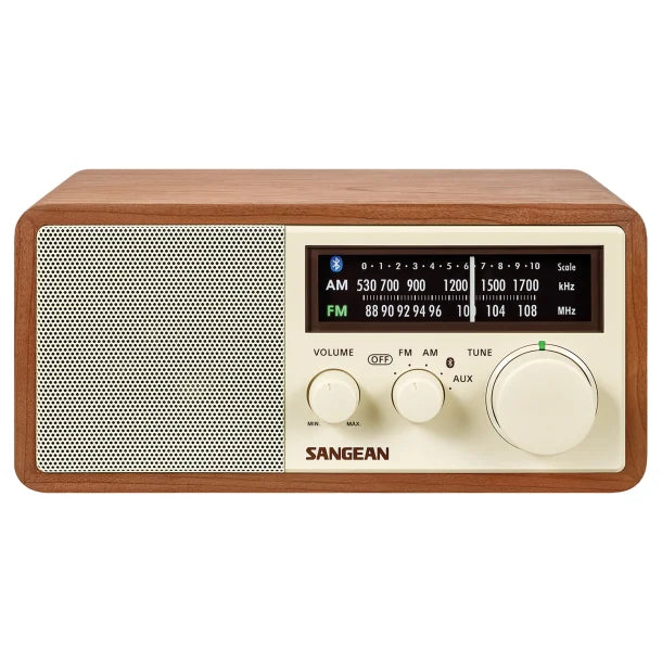 Sangean® Bluetooth® Tabletop Retro Wooden-Cabinet AM/FM/Aux Radio Receiver, WR-16