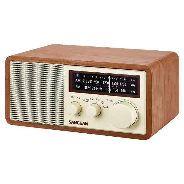 Sangean® Bluetooth® Tabletop Retro Wooden-Cabinet AM/FM/Aux Radio Receiver, WR-16