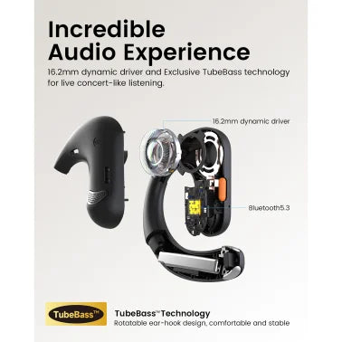 EKSAtelecom S30 Bluetooth® Open-Ear Air-Conduction Headset with Microphone, True Wireless with Charging Case, Black