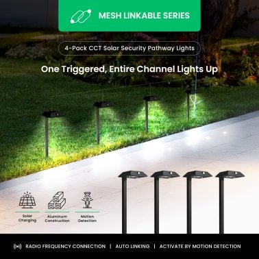 Home Zone Security® Mesh-Linkable Solar LED Contemporary-Style Security Pathway Light, 300 Lumens, 4 Pack