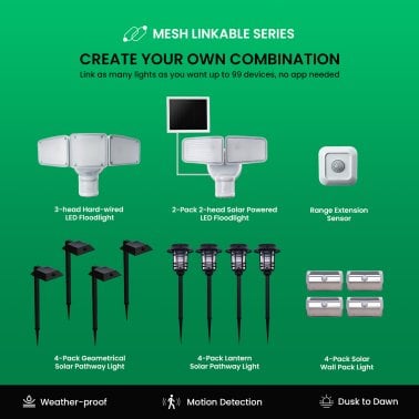 Home Zone Security® Mesh-Linkable Solar LED Contemporary-Style Security Pathway Light, 300 Lumens, 4 Pack