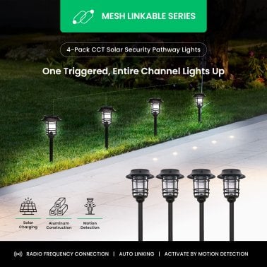 Home Zone Security® Mesh-Linkable Solar LED Traditional-Style Security Pathway Light, 300 Lumens, 4 Pack