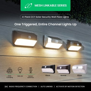 Home Zone Security® Mesh-Linkable Solar SMD LED Security Wall Light, 800 Lumens, 4 Pack