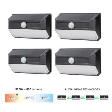 Home Zone Security® Mesh-Linkable Solar SMD LED Security Wall Light, 800 Lumens, 4 Pack