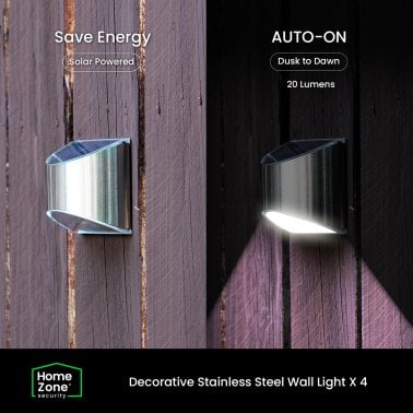 Home Zone Security® 4-Pack Decorative Outdoor Solar Lights for Wall, Fence Post, or Step