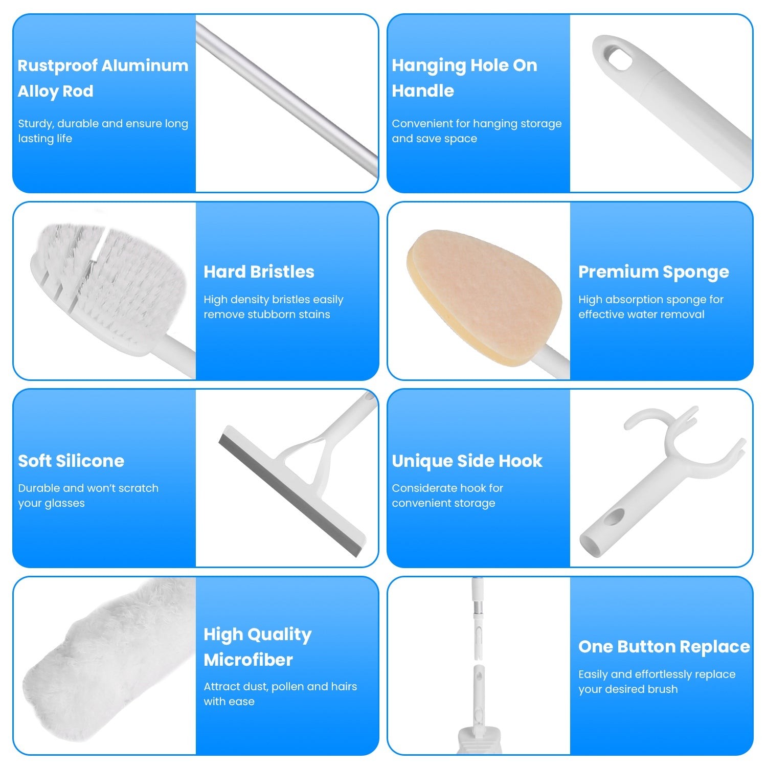 8 in 1 Tub And Tile Scrubber Cleaning Brush With 42.91in Long Handle Length Adjustable Rod Shower Cleaning Brush With Sponge Hard Bristles Gap Brush W