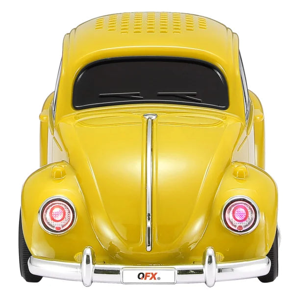 QFX® BT-1960 Retro Car Portable Bluetooth® Speaker with Speakerphone, True Wireless, FM Radio, and LED Party Lights (Yellow)