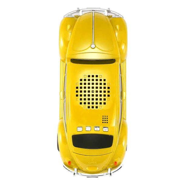 QFX® BT-1960 Retro Car Portable Bluetooth® Speaker with Speakerphone, True Wireless, FM Radio, and LED Party Lights (Yellow)